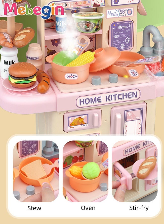 MEBEGIN Pretend Kitchen Toy Set with Rich Accessories, Kitchen Play Set Toy with Realistic Light, Sound and Steam Simulation, Creative Kitchen Cooking Playset Toys, Ideal Gift for Kids, 30*13.5*36cm - Image 3