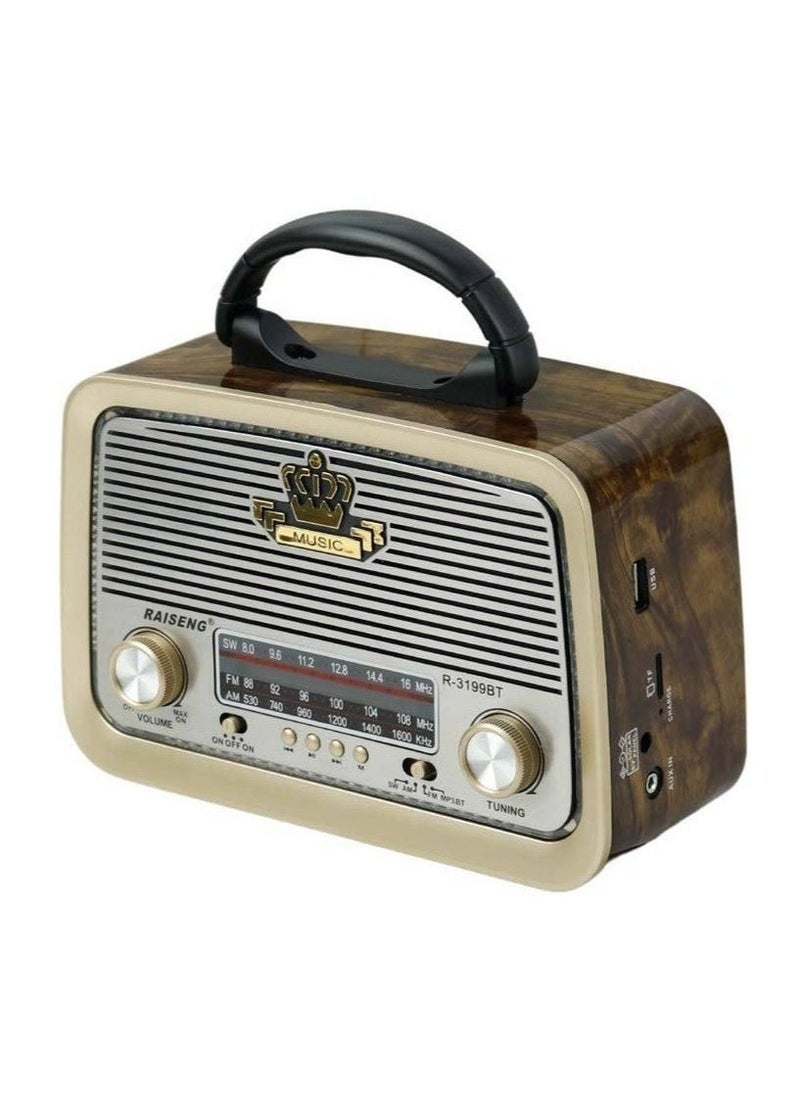 Denx Radio Fm - Am - Sw Gold/Brown/Black Bluetooth Portable Audio Tf Card Usb Flash Disk Aux Playback  - Image 4