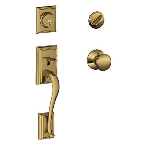 SCHLAGE Lock Company Addison Single Cylinder Handleset and Plymouth Knob, Antique Brass (F60 ADD 609 PLY) - Image 2