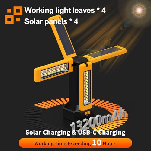 iodoo 13200mAh Rechargeable Solar Work Light, IPX4 Waterproof with Folding Stand Support and Portable Carrying Bag, 8000 Lumen Stepless Dimmable, 4 Lighting Modes, White/Warm/Warm White (Remote) - Image 3