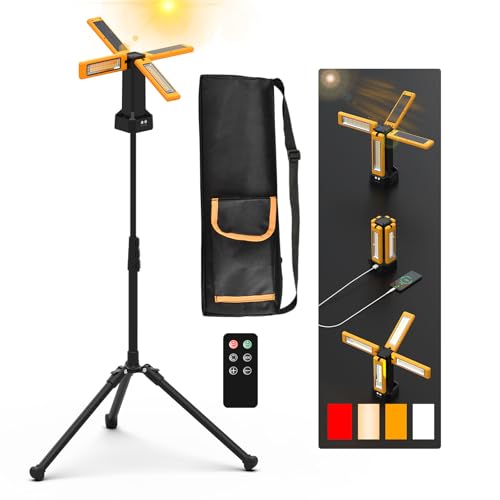 iodoo 13200mAh Rechargeable Solar Work Light, IPX4 Waterproof with Folding Stand Support and Portable Carrying Bag, 8000 Lumen Stepless Dimmable, 4 Lighting Modes, White/Warm/Warm White (Remote) - Image 1