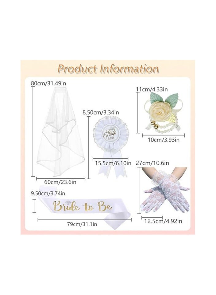 JAYATO 6 piece set Single lady Party Decoration Set Bridal Belt and Veil Bridal Headgear Gloves Crown Bracelet - Image 2