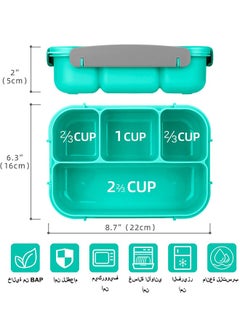 ROEIEIS Bento Lunch Box for Kids & Adults, Lunch box Containers with Tablewares for Boys & Girls, Leakproof, Microwave, Dishwasher, Freezer Safe, Bpa-Free, Green  - Image 2