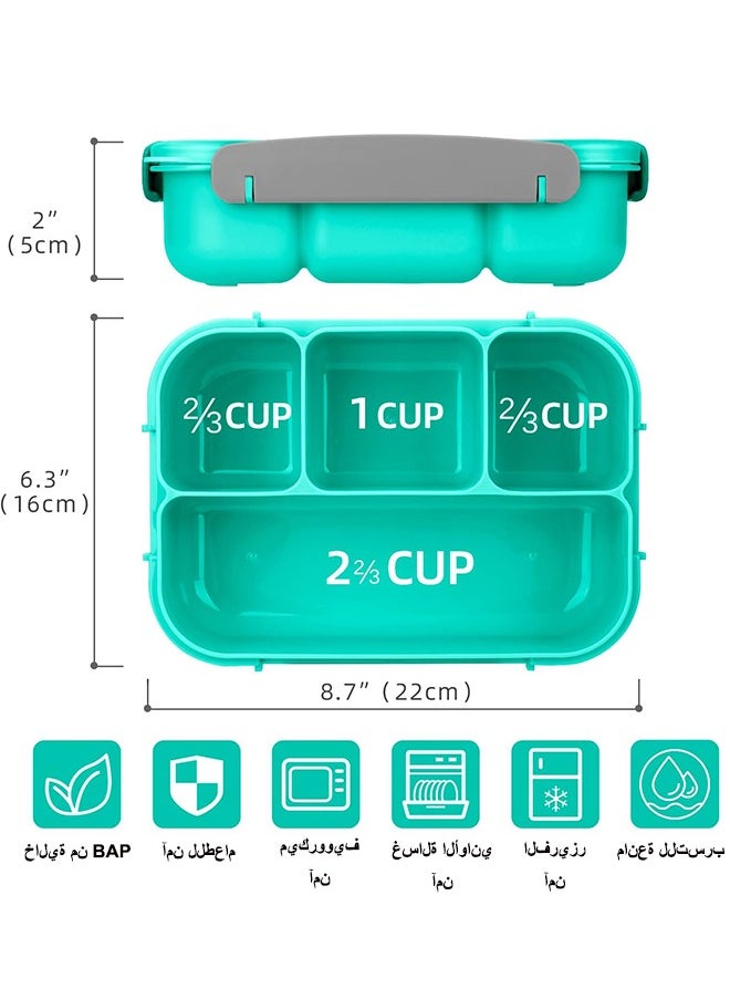 ROEIEIS Bento Lunch Box for Kids & Adults, Lunch box Containers with Tablewares for Boys & Girls, Leakproof, Microwave, Dishwasher, Freezer Safe, Bpa-Free, Green  - Image 2