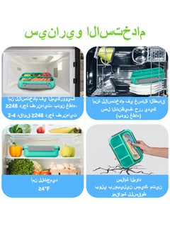 ROEIEIS Bento Lunch Box for Kids & Adults, Lunch box Containers with Tablewares for Boys & Girls, Leakproof, Microwave, Dishwasher, Freezer Safe, Bpa-Free, Green  - Image 5