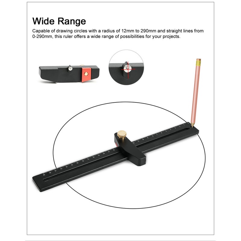 290mm Aluminum Alloy Woodworking Circular Drawing Ruler Multifunctional Carpenter Measurement Tool Scribe Gauges Drawing Circle Tool - Image 5