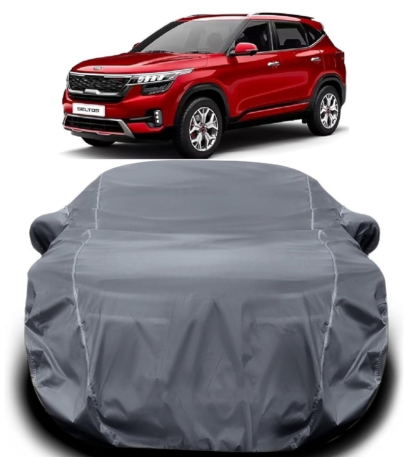 PODWILS Kia Seltos Car Cover Waterproof/Kia Body Cover/Car Waterproof with Triple Stitched Fully Elastic Ultra Surface Protection (Grey Lookfor Seltos) - Image 1