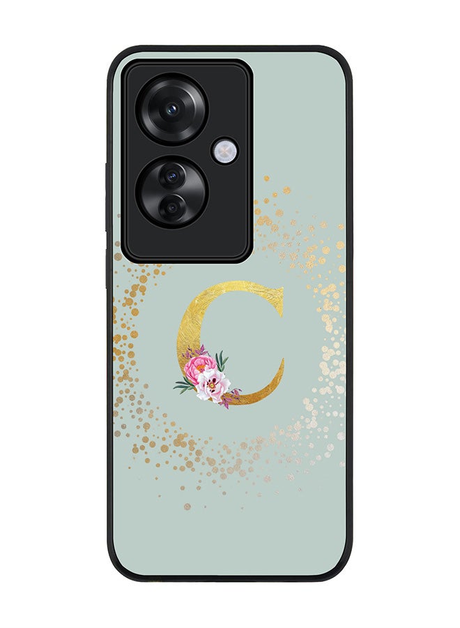 Stylizedd Rugged Black edge case for Oppo Reno11 F / Oppo F25 Pro 5G,Slim fit Soft Cover Custom Monogram Initial Letter Floral Pattern Alphabet - C (Light Grey) - Image 1