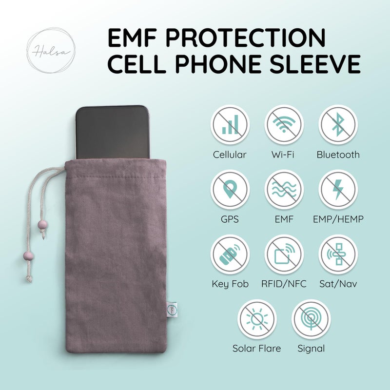 Halsa EMF Shield Sleeve for Cell Phone - Signal Blocking Anti-EMP Pouch - Smartphone Protection Case Against Radiation, EMF, 5G, RFID - Grey - 4x8 Inch Fits Most Phones - Image 3