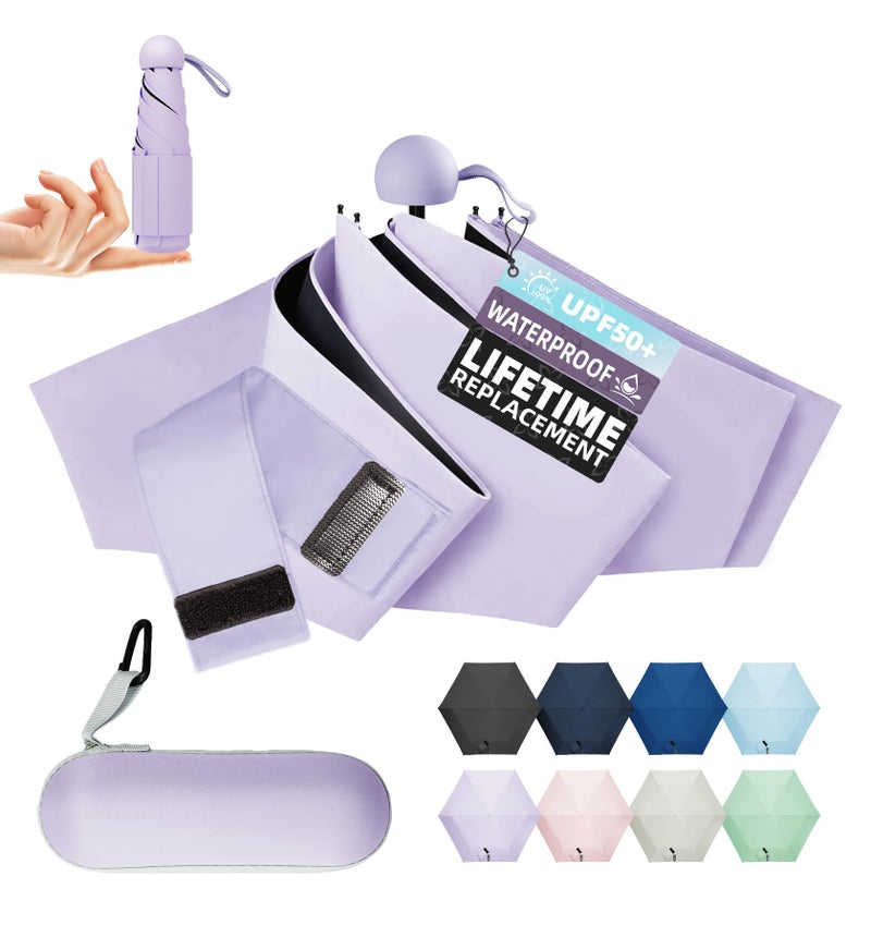 LILAC Travel Mini Umbrella with UPF 50+ Cooling UV Rain Protection, Compact Small & Lightweight Pocket-Sized Folding Umbrellas with Case for Purse & Backpack, Thoughtful Gift Women Men & Kids - Image 1