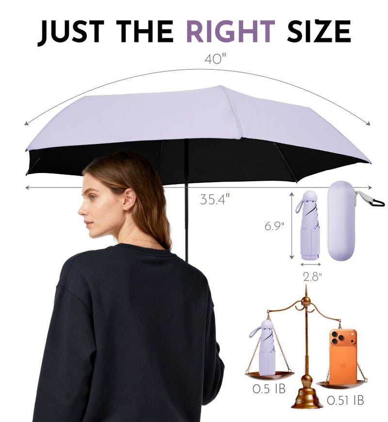 LILAC Travel Mini Umbrella with UPF 50+ Cooling UV Rain Protection, Compact Small & Lightweight Pocket-Sized Folding Umbrellas with Case for Purse & Backpack, Thoughtful Gift Women Men & Kids - Image 4
