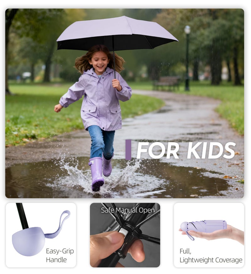 LILAC Travel Mini Umbrella with UPF 50+ Cooling UV Rain Protection, Compact Small & Lightweight Pocket-Sized Folding Umbrellas with Case for Purse & Backpack, Thoughtful Gift Women Men & Kids - Image 3