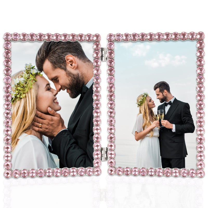 Lawrence Frames 4x6 Silver Metal Sparkle Double Frame - Soft Pink - Image 2