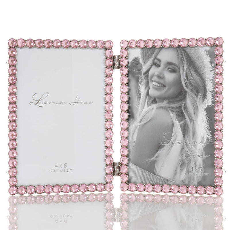 Lawrence Frames 4x6 Silver Metal Sparkle Double Frame - Soft Pink - Image 1