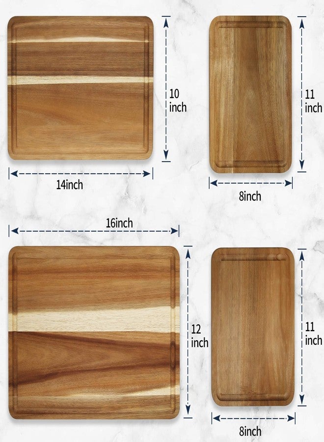 AZRHOM Large Wood Cutting Boards Set of 4 for Kitchen Cheese Charcuterie Board (Gift Box Included) Acacia Butcher Block with Non-slip Mats, Juice Groove and Handles (16x12, 14x10, double 11x8 inch) - Image 5