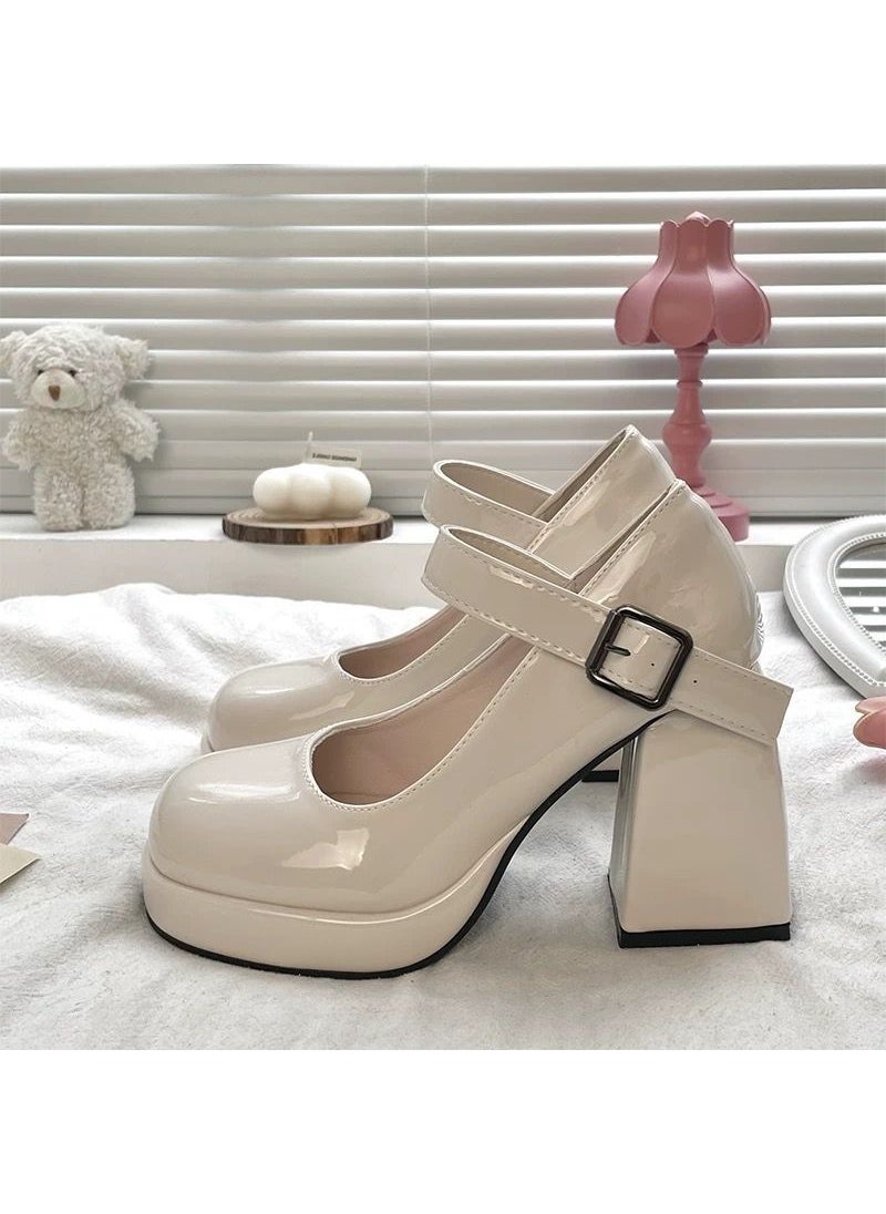 Generic 2025 Platform Heels Round Toe Slip On African Woman Shoe Chunky Sandals Lace-Up Brief Pumps Latest Mary Jane Slip-On White [light version] 