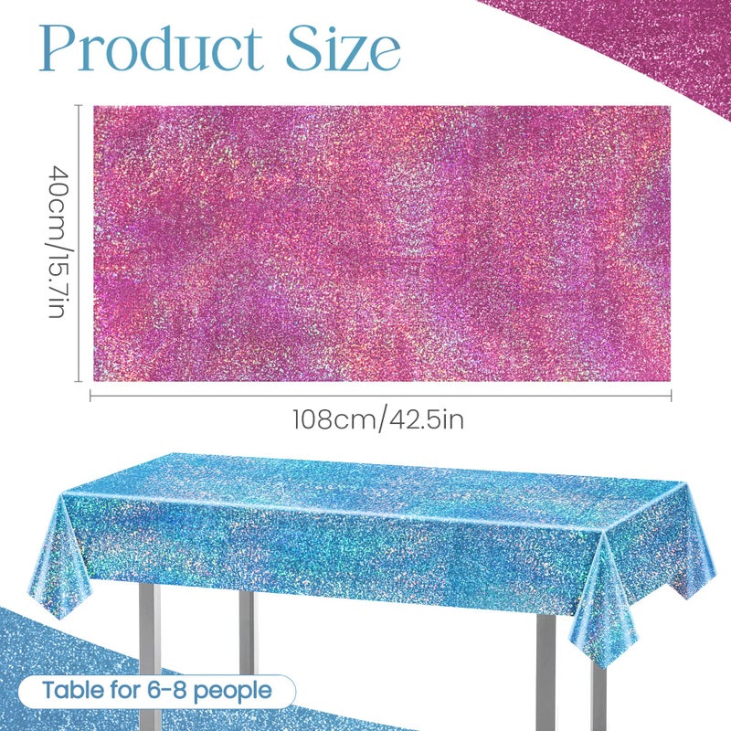 Just Shimmer Sparkling Holographic Laser Tablecloth - Shimmering  Waterproof  Easy To Clean - Ideal For Bachelorette  Birthday  Wedding  And Anniversary Party Decorations (Pink & Light Blue  2) - Image 2