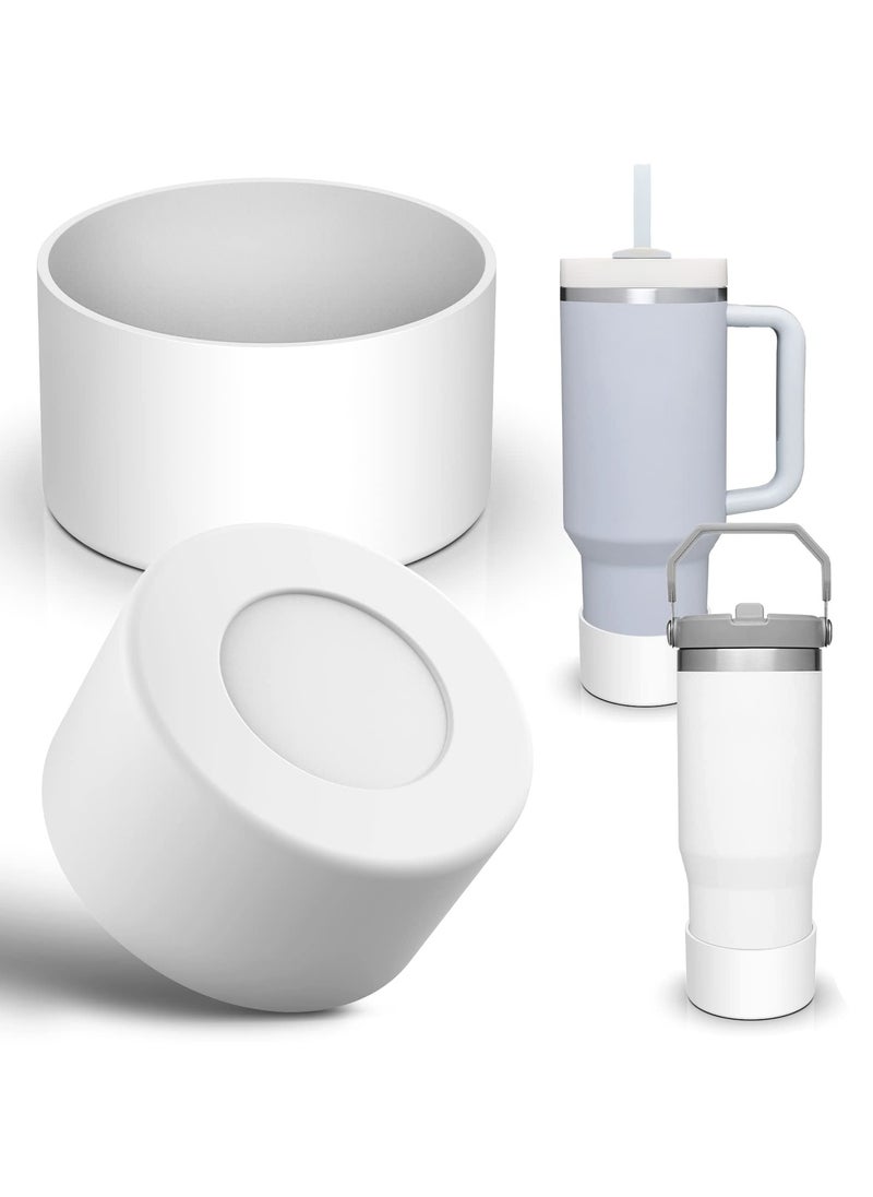 RTYY 2 pack Silicone Boot For Stanley Quencher Tumbler 30 oz 40 oz, Bottom Boot for Stanley IceFlow Flip 30 20 oz, Protector Sleeve for Water Bottle 12-24oz (White)  - Image 1