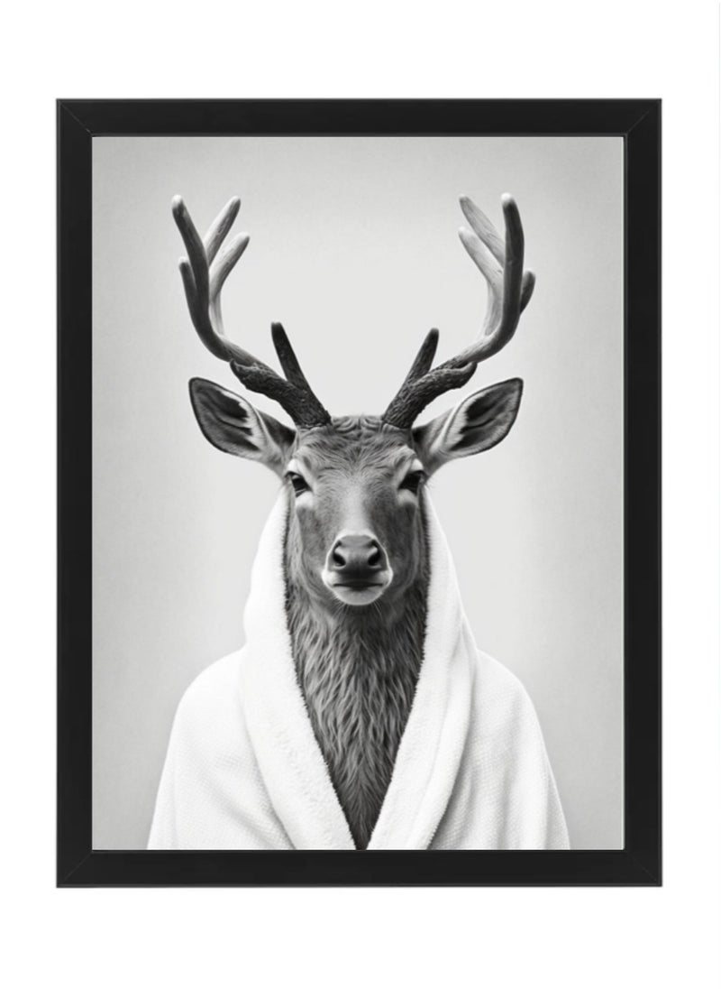 Boomah Accessories Deer in Bathrope , Bathroom Wall Art, Nursery Poster with Frame 30x40cm 