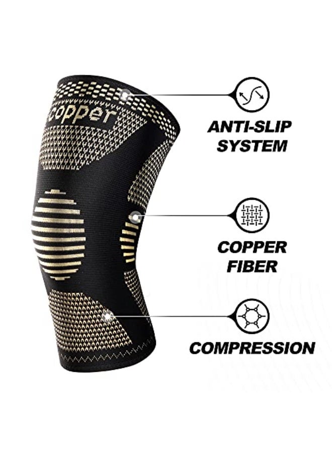 كوبر دعامة الركبة النحاسية للنساء والرجال، عبوة مكونة من اثنين لدعائم الركبة لتخفيف ألم الركبة، كندرة دعم compressibility للألم الناتج عن تمزق الغضروف، وتمزق الرباطACL، وآلام المفاصل. - Image 3