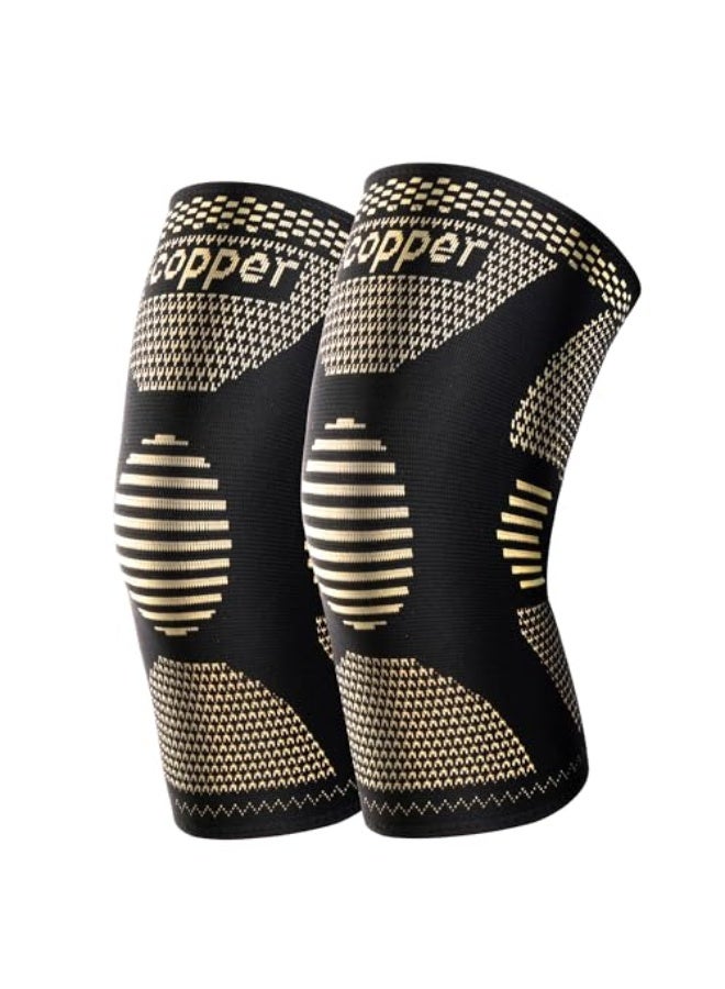 كوبر دعامة الركبة النحاسية للنساء والرجال، عبوة مكونة من اثنين لدعائم الركبة لتخفيف ألم الركبة، كندرة دعم compressibility للألم الناتج عن تمزق الغضروف، وتمزق الرباطACL، وآلام المفاصل. - Image 1
