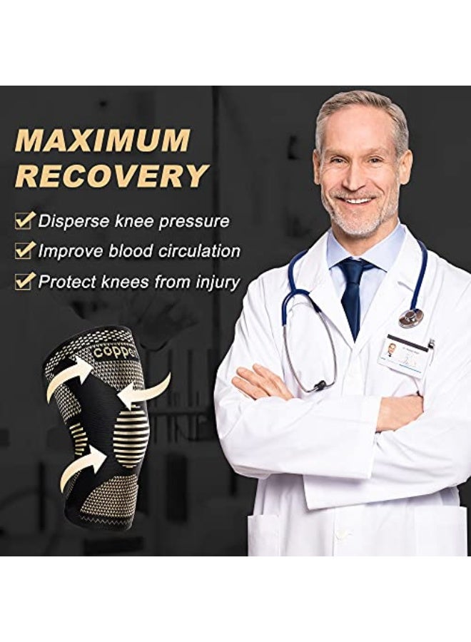 كوبر دعامة الركبة النحاسية للنساء والرجال، عبوة مكونة من اثنين لدعائم الركبة لتخفيف ألم الركبة، كندرة دعم compressibility للألم الناتج عن تمزق الغضروف، وتمزق الرباطACL، وآلام المفاصل. - Image 5