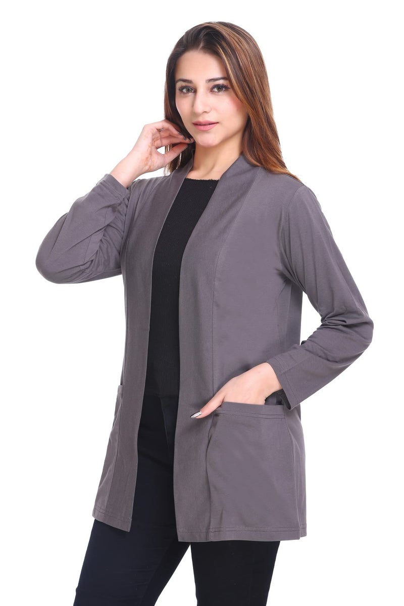 Plush Women's Cotton Waterfall Front Open Regular Mid Length Shurgs | Girls/Ladies Shrug with Front pockets (PWT-15) (Charcoal Grey, X-Large) - Image 5