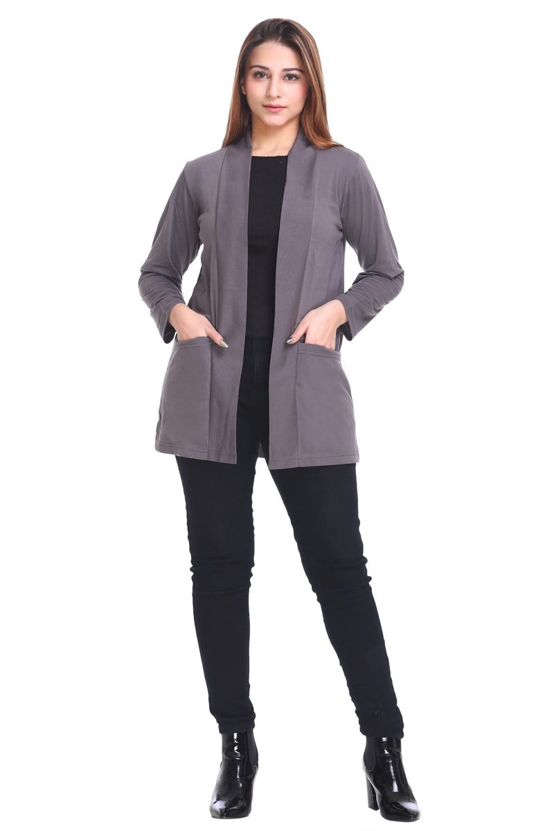 Plush Women's Cotton Waterfall Front Open Regular Mid Length Shurgs | Girls/Ladies Shrug with Front pockets (PWT-15) (Charcoal Grey, X-Large) - Image 3