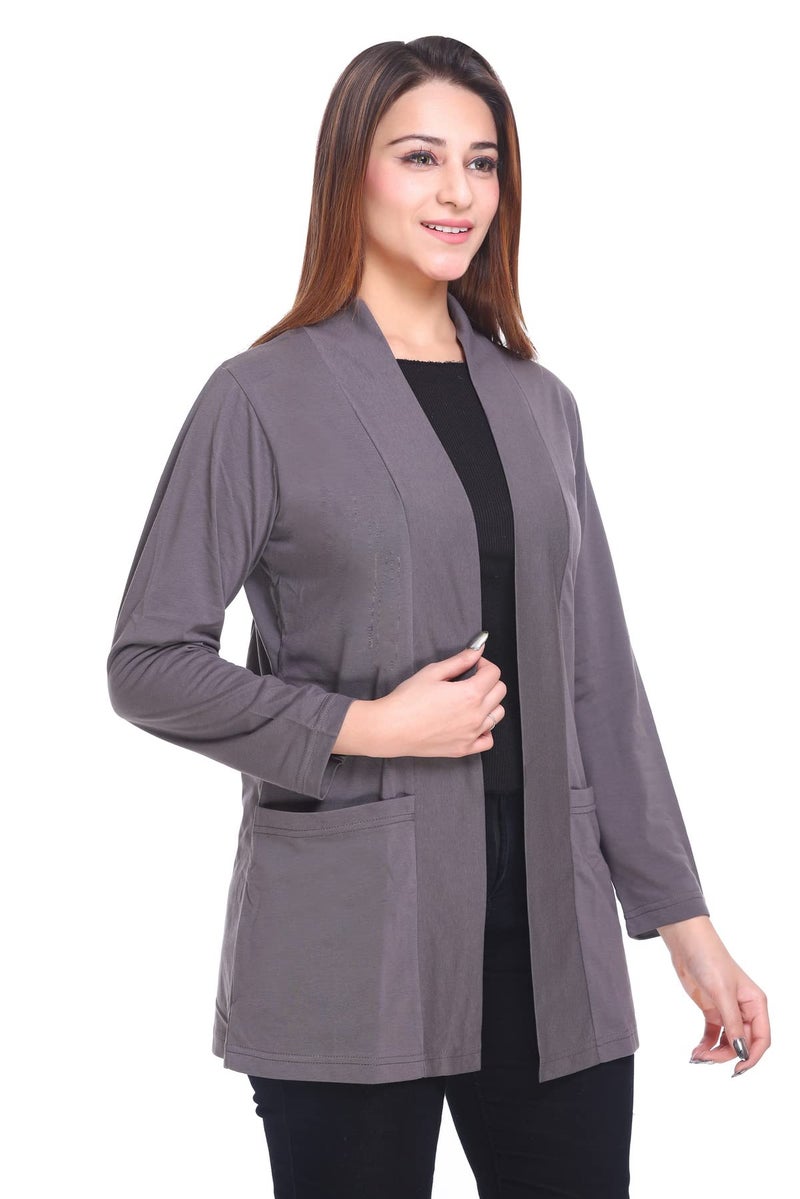 Plush Women's Cotton Waterfall Front Open Regular Mid Length Shurgs | Girls/Ladies Shrug with Front pockets (PWT-15) (Charcoal Grey, X-Large) - Image 4