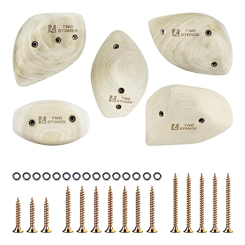 TWO STONES Wooden Rock Climbing Holds for Adults Wood Rock Wall Climbing Holds for Gyms Variety Screw On Climbing Hand Holds Set with Mounting Hardware - Image 1