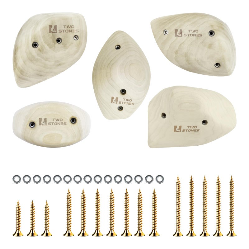 TWO STONES Wooden Rock Climbing Holds for Adults Wood Rock Wall Climbing Holds for Gyms Variety Screw On Climbing Hand Holds Set with Mounting Hardware - Image 2