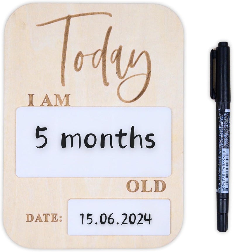 Haoser Baby Monthly Milestone Cards - Wooden Monthly Milestone Discs - Newborn Photography Props to Document Your Baby´s Growth - Baby Announcement Sign (Basic) - Image 5