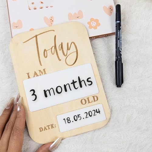 Haoser Baby Monthly Milestone Cards - Wooden Monthly Milestone Discs - Newborn Photography Props to Document Your Baby´s Growth - Baby Announcement Sign (Basic) - Image 2