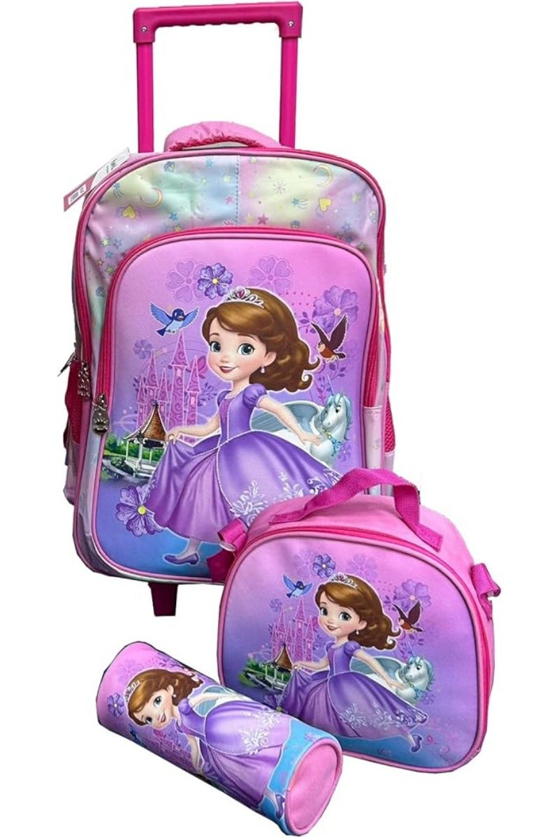3 Pieces Cartoon-Printed School Trolley Bag for Kids 18 Inch with Lunch Bag and Pencil Pouch Included