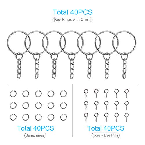 Sucrown 160PCS Keychain Making kit - 40PCS Swivel Lobster Clasp, 40PCS Key Rings with Chain, 40pcs Jump Rings and 40pcs Screw Eye Pins for Keychain Lanyard, Crafts and Jewelry Making - Image 3