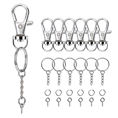 Sucrown 160PCS Keychain Making kit - 40PCS Swivel Lobster Clasp, 40PCS Key Rings with Chain, 40pcs Jump Rings and 40pcs Screw Eye Pins for Keychain Lanyard, Crafts and Jewelry Making - Image 1