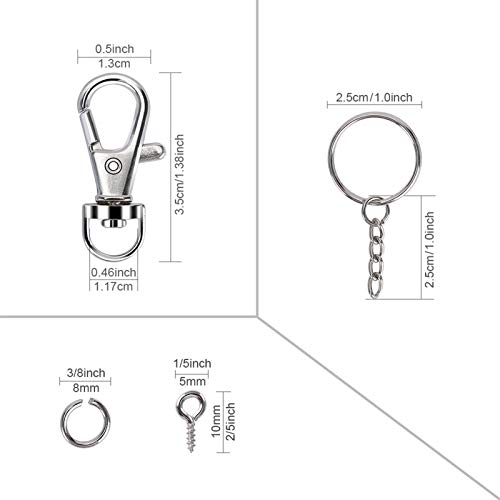 Sucrown 160PCS Keychain Making kit - 40PCS Swivel Lobster Clasp, 40PCS Key Rings with Chain, 40pcs Jump Rings and 40pcs Screw Eye Pins for Keychain Lanyard, Crafts and Jewelry Making - Image 4