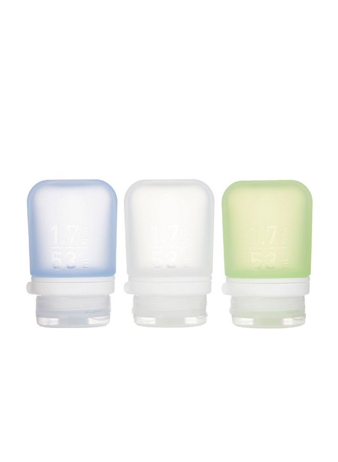 humangear GoToob+ 3-Pack (Small) | Refillable Silicone Travel Bottle | Locking Lid | Food-Safe Material, Clear/Green/Blue, Small (1.7 fl.oz; 53ml) - Image 1