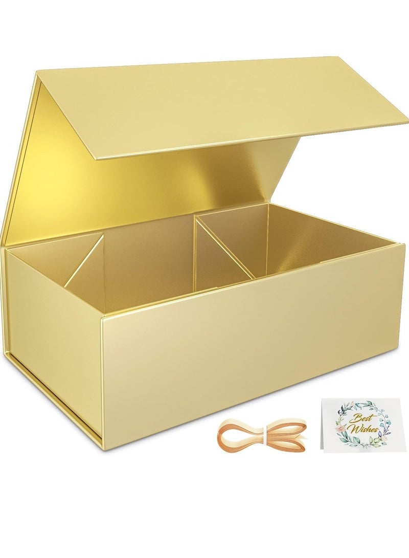 Gold Gift Box with Lid Gift Box ( 30.4 x 15.2 x 10.2 cm), Rectangular Foldable,Suitable for Bridesmaid Proposal Box,Wedding,Ramadan, Christmas,Halloween, Birthday Gift Packaging - Image 1