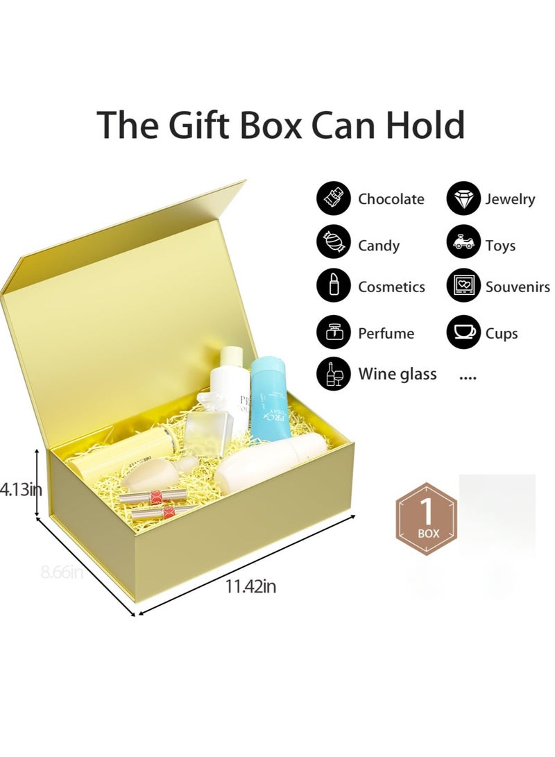 Gold Gift Box with Lid Gift Box ( 30.4 x 15.2 x 10.2 cm), Rectangular Foldable,Suitable for Bridesmaid Proposal Box,Wedding,Ramadan, Christmas,Halloween, Birthday Gift Packaging - Image 4