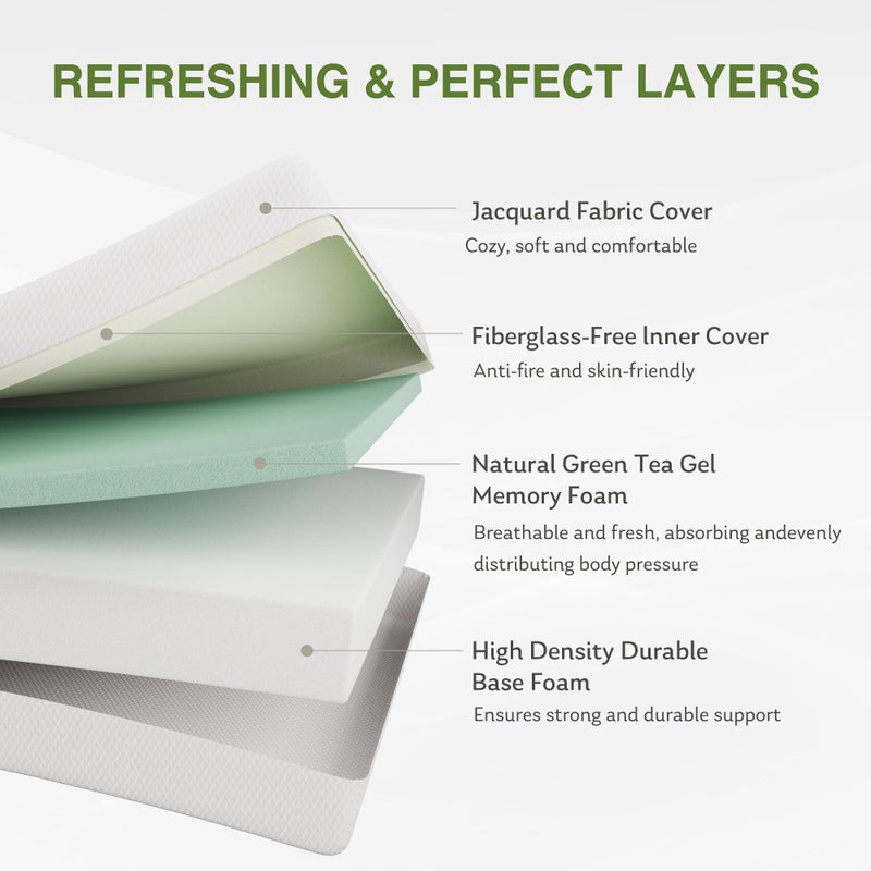 EGOHOME Twin XL Memory Foam Mattress, 6 Inch Bed Mattress in a Box with Cooling Green Tea Gel, Relieve Pressure with Medium Support, CertiPUR-US Certified, 80''L x 38''W, White - Image 2