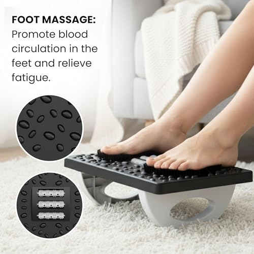 TechHark® Under Desk Foot Rest with Massage Rollers, Ergonomic Rocking Design, Grey/Black - Image 2