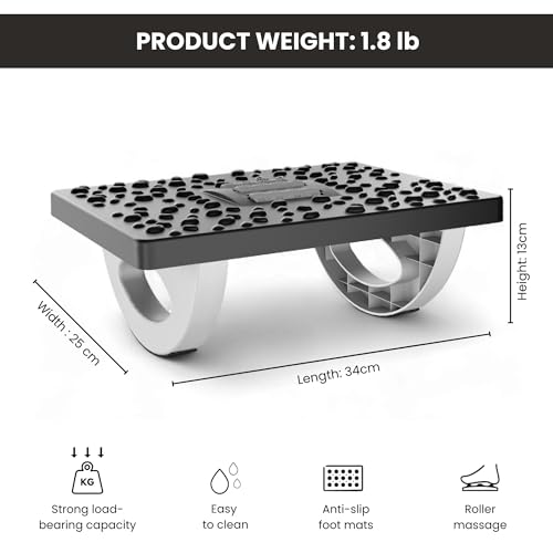 TechHark® Under Desk Foot Rest with Massage Rollers, Ergonomic Rocking Design, Grey/Black - Image 3