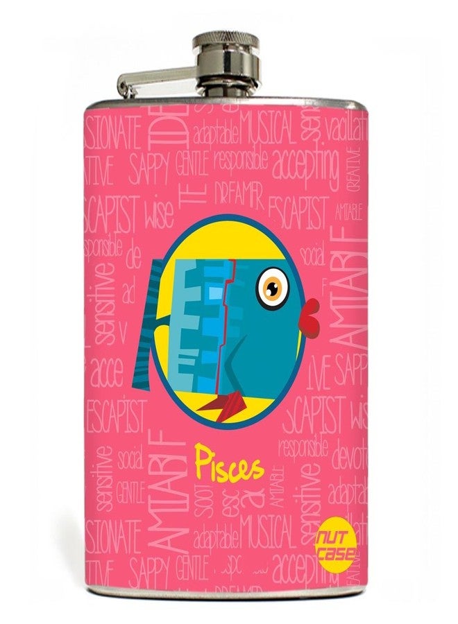 Designer Hip Flask 7 Oz Nutcase - - Star Signs - Pisces Pink