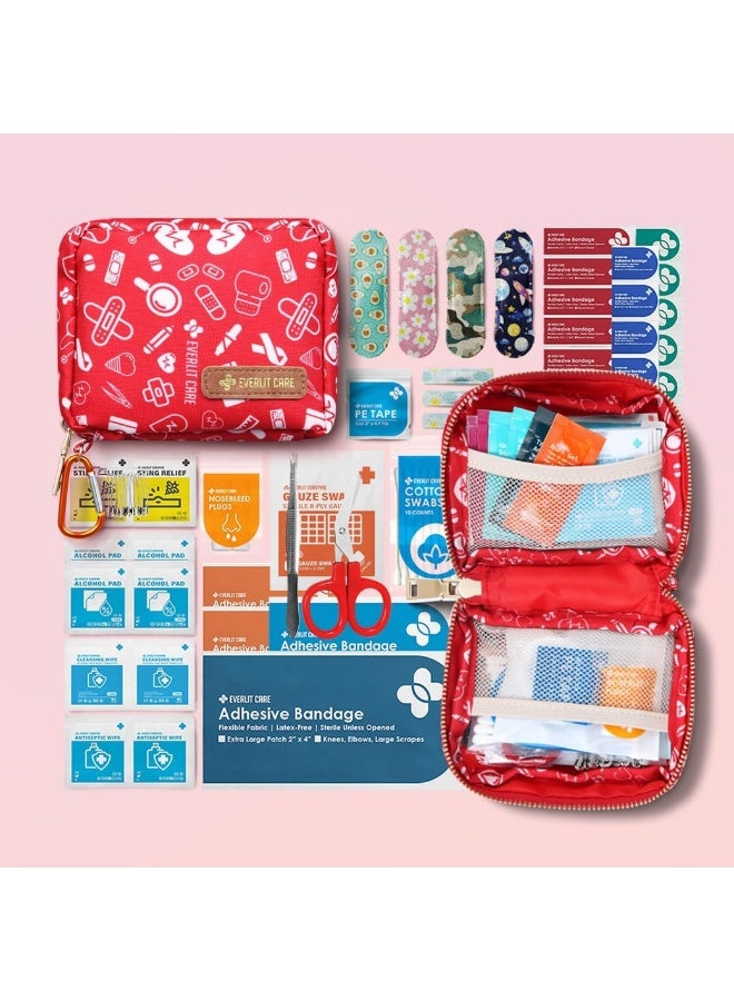 EVERLIT CARE EVERLIT Mini Rescue Pack | 105 Medical Essentials Organized in Portable Storage Bag | Pocket Size Kids First Aid Kit with D Ring | Small Family-Friendly Travel Medical Kit (Original) - Image 2