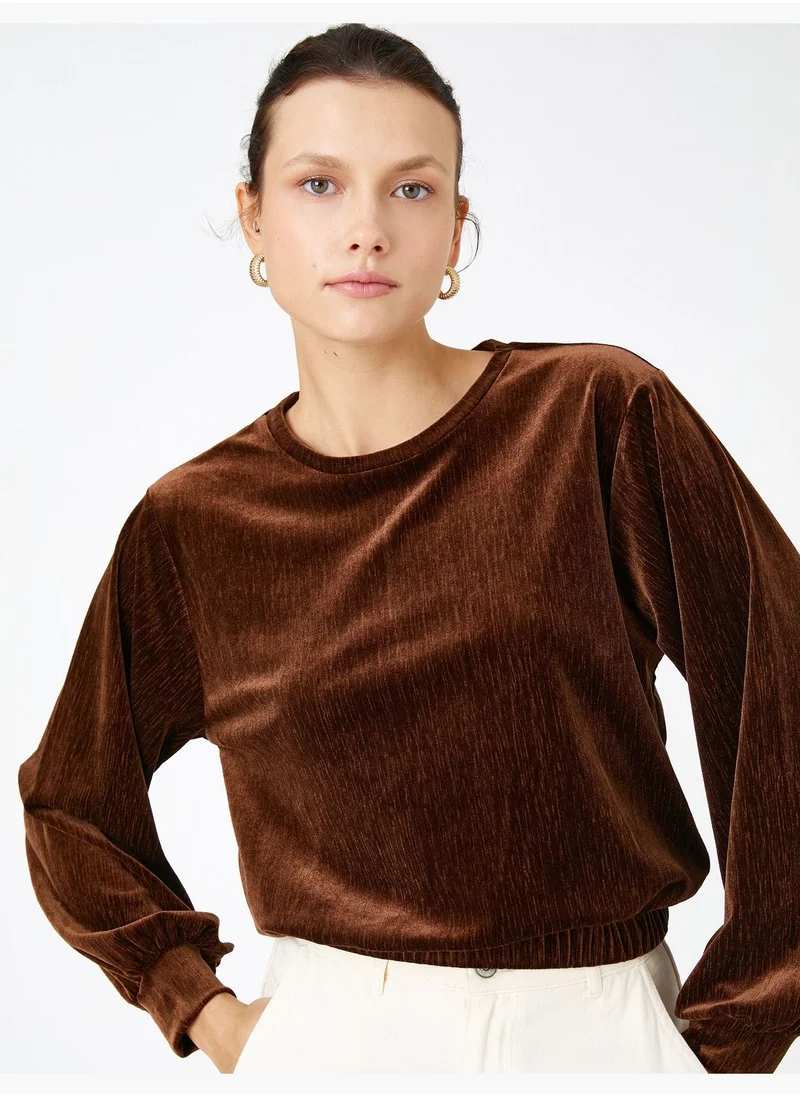 كوتون Velvet Blouse Puff Sleeve