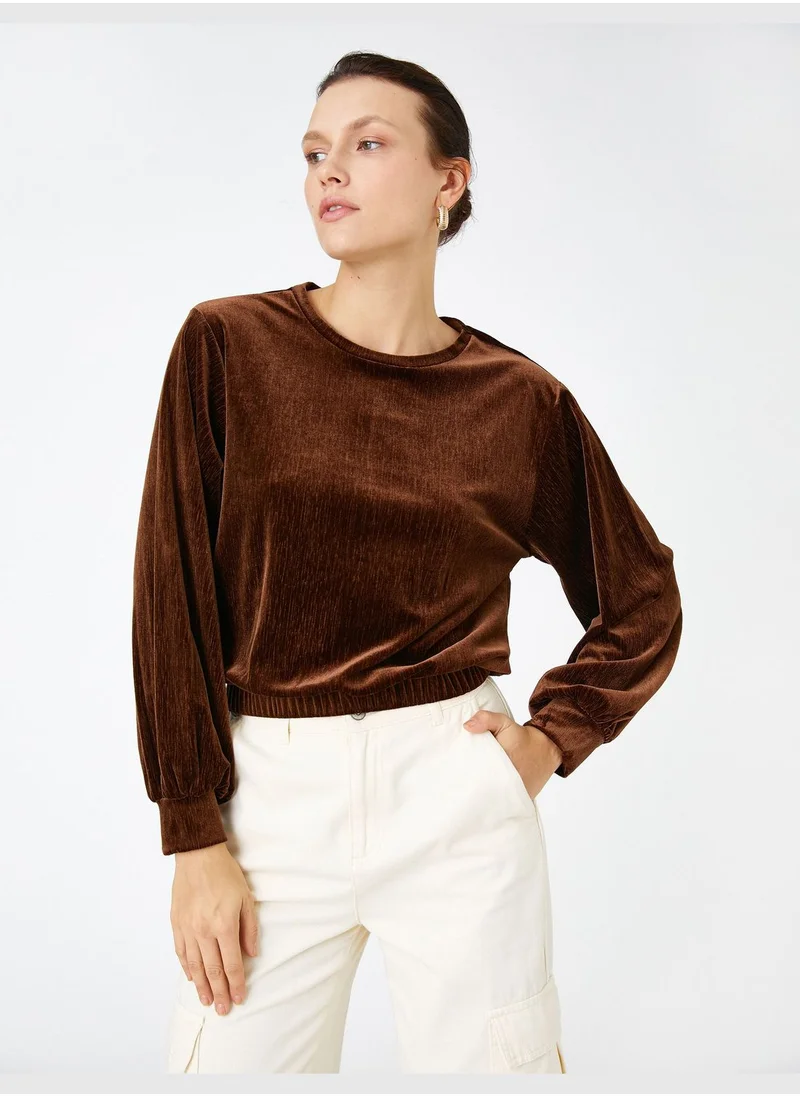 كوتون Velvet Blouse Puff Sleeve