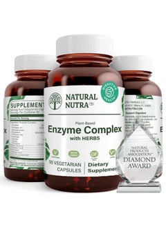 Natural Nutra Plant Based Digestive Enzyme Complex With Herbs Prevents Stomach Bloating Amylase Bromelain Lipase Protease Lactase 90 Vegan Capsules  - Image 1