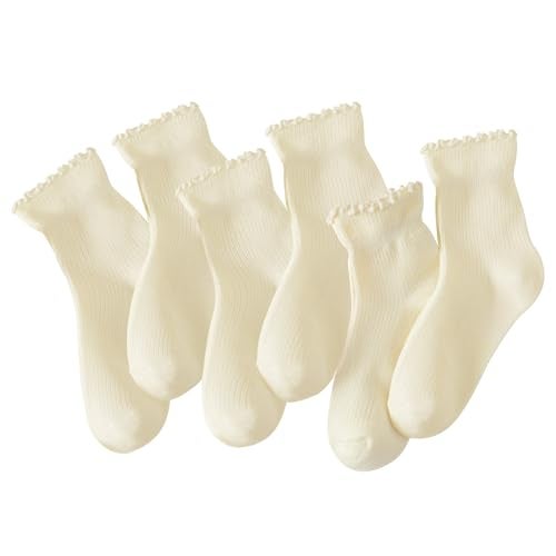 Hstyle Ruffle Socks Women - Turn-Cuff Casual Cute Ankle Socks, 6 Pairs Mixed Color - Image 1
