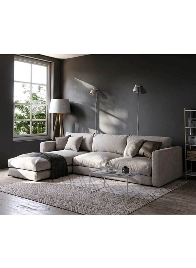 مردود السعودية كنبة زاوية رُكنة على شكل حرف L مصنوعة من خشب سويدي طبيعي مع قماش كتان مقاس 250 / 150 × 80 × 85 سم- اللون بيج - الموديل ELEGSOF18 - Image 1